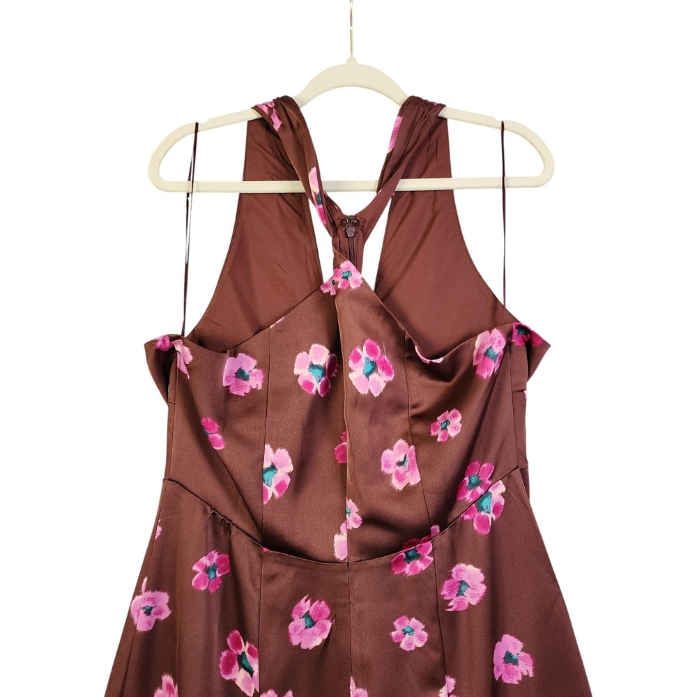 Loft Womens Ikat Buttercup‎ Satin Godet Halter Midi Dress Size 10 NWT Brown Pink - Picture 5 of 13